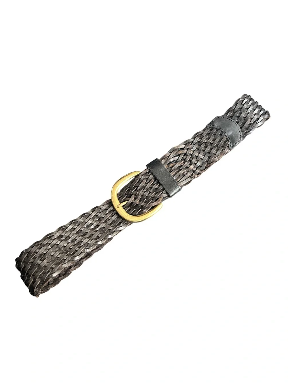Liz Claiborne Black Braided Leather Belt with Gold Buckle Medium